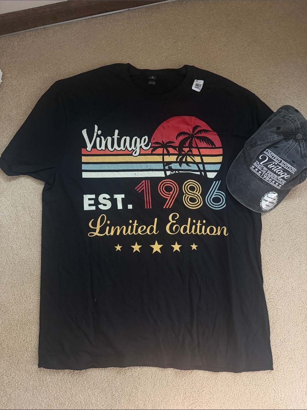 1986 Bundle- Men's Black Graphic Tee (Large) and Hat - birthday gift- NWT